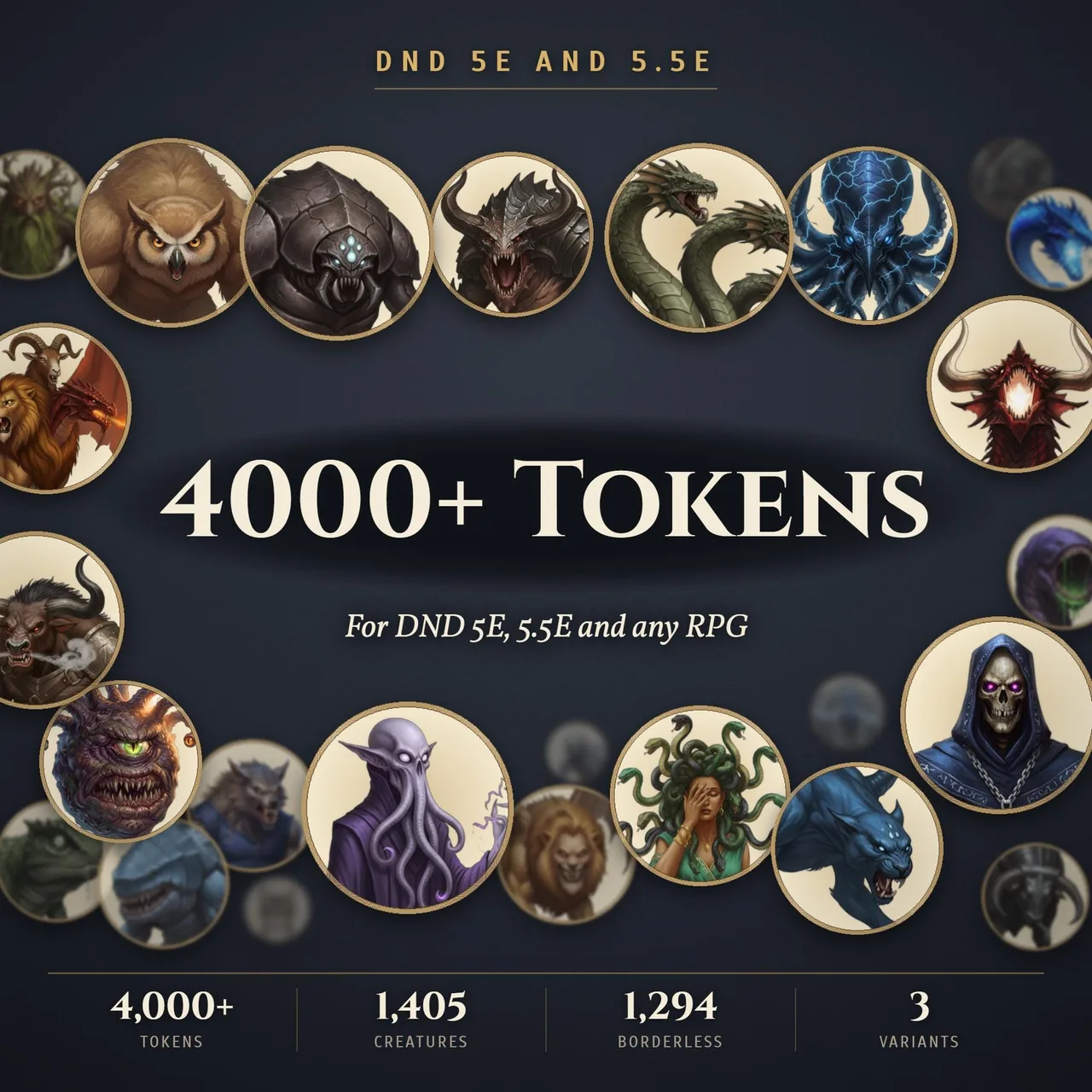 4000+ D&D VTT tokens for Roll20 and Foundry, transparent PNG and printable