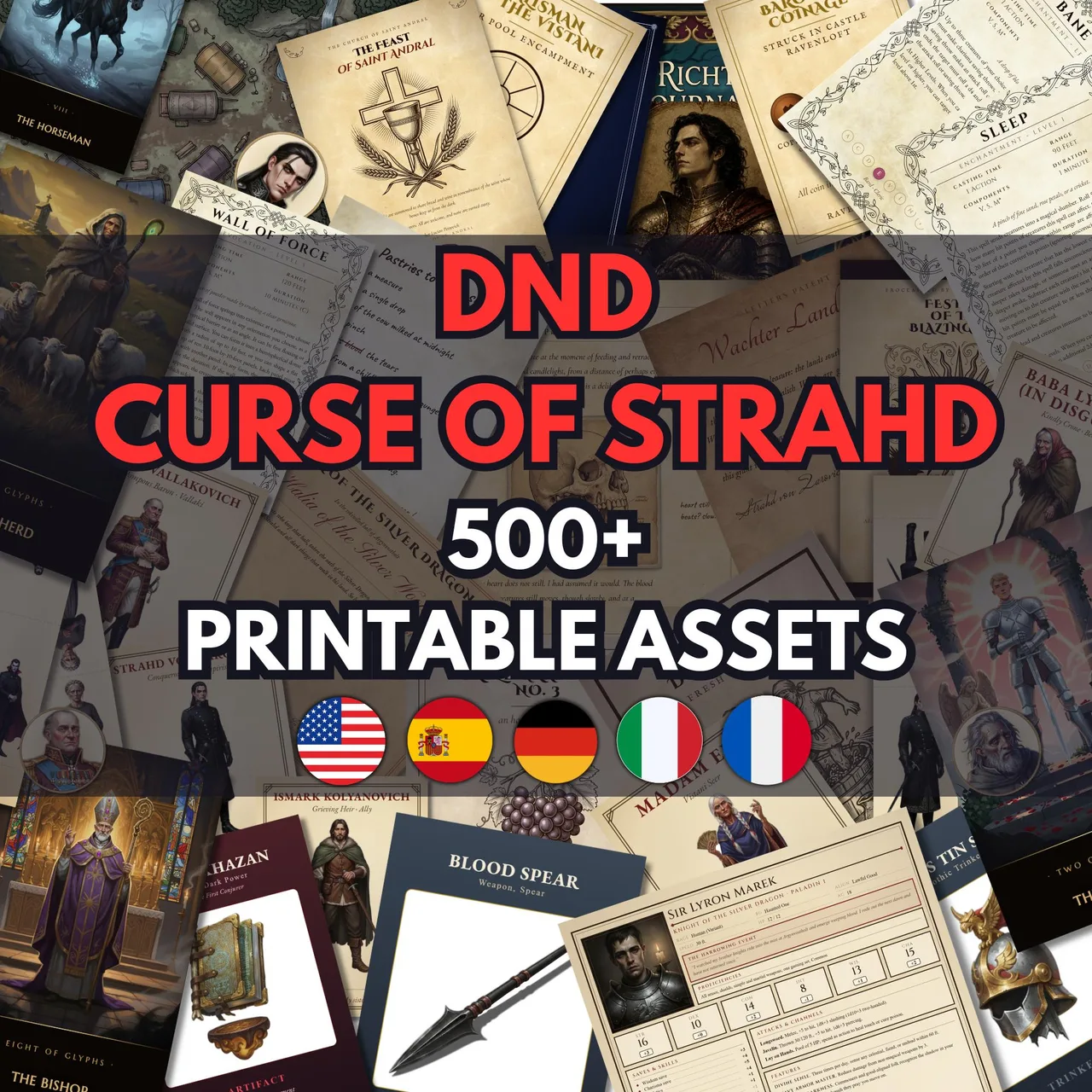 Curse of Strahd printable D&D handout bundle with Tarokka deck, props and maps