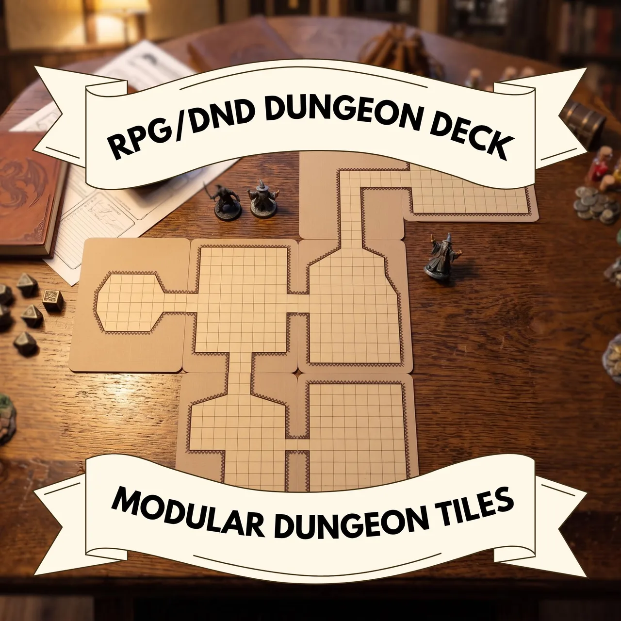 Printable modular D&D dungeon tiles deck for building battlemaps room by room