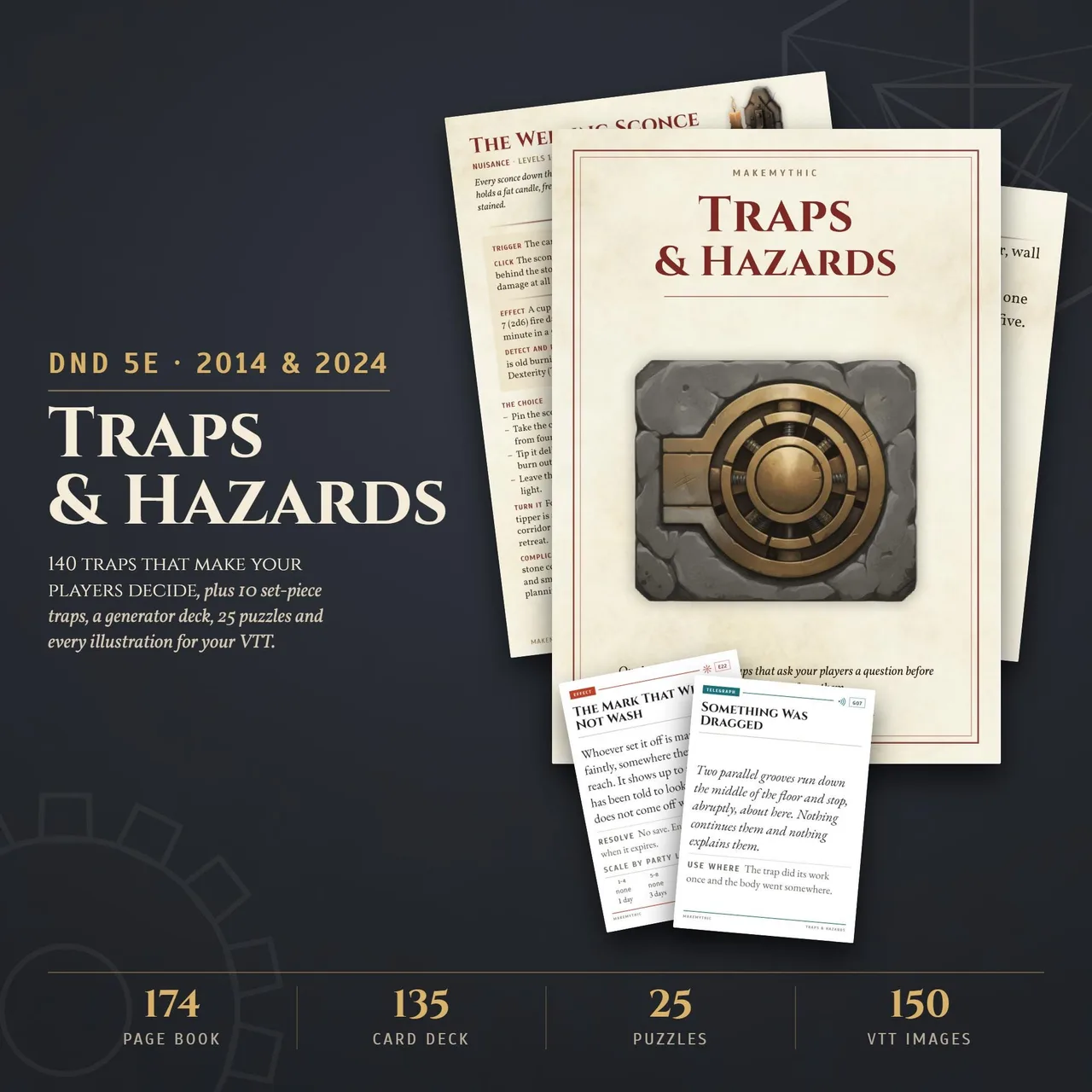 Printable D&D 5e traps and puzzles compendium with 25 puzzles including answers and hints