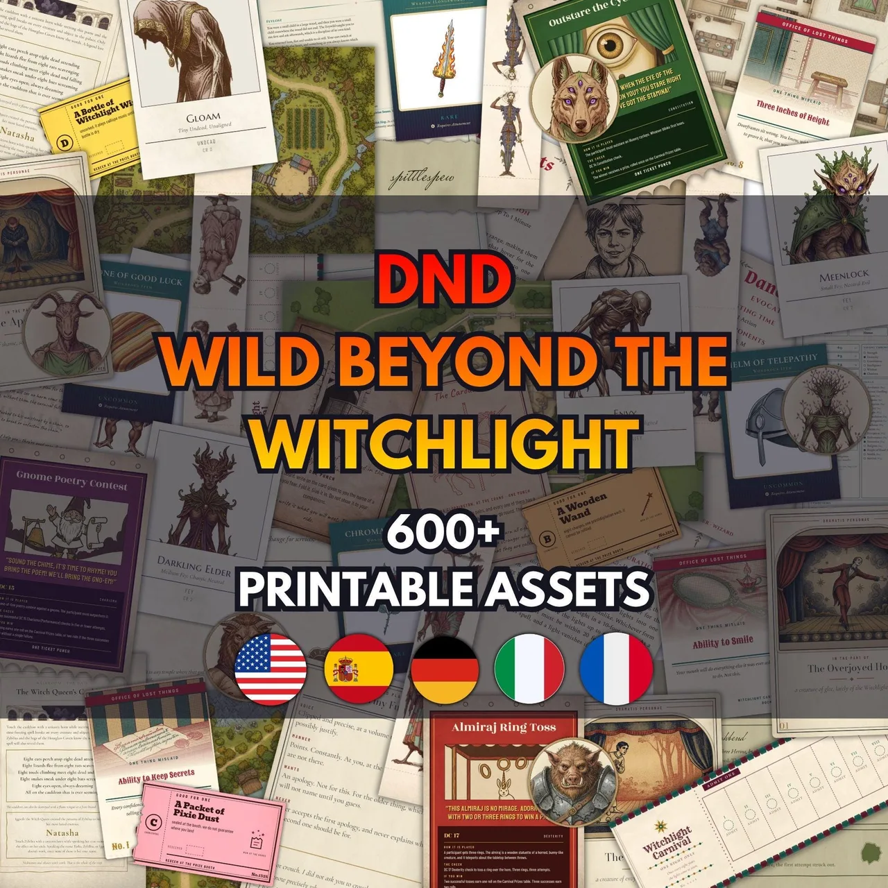 Wild Beyond the Witchlight printable carnival props, tickets, game cards and posters