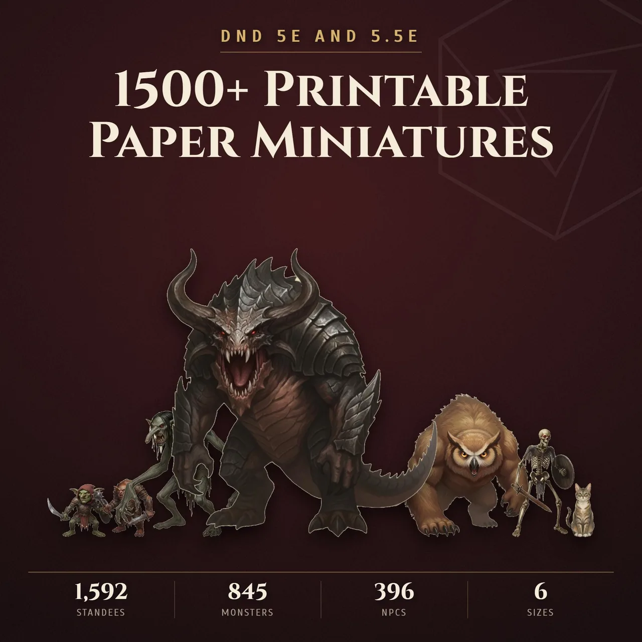 1500+ printable fantasy paper miniatures for D&D 5e and Pathfinder, double-sided and print-ready